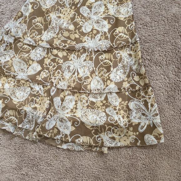 Vtg Floral Butterfly Midi Skirt Womens 12 Brown Tiered Fairy Boho Hippie Flowy - Picture 4 of 8